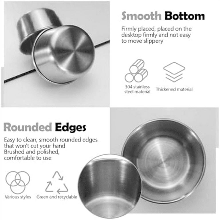 6Pcs 2 Oz Stainless Steel Dipping Sauce Cup Mini Dip Bowls Reusable Metal Condiment Cups Ramekins Containers Silver