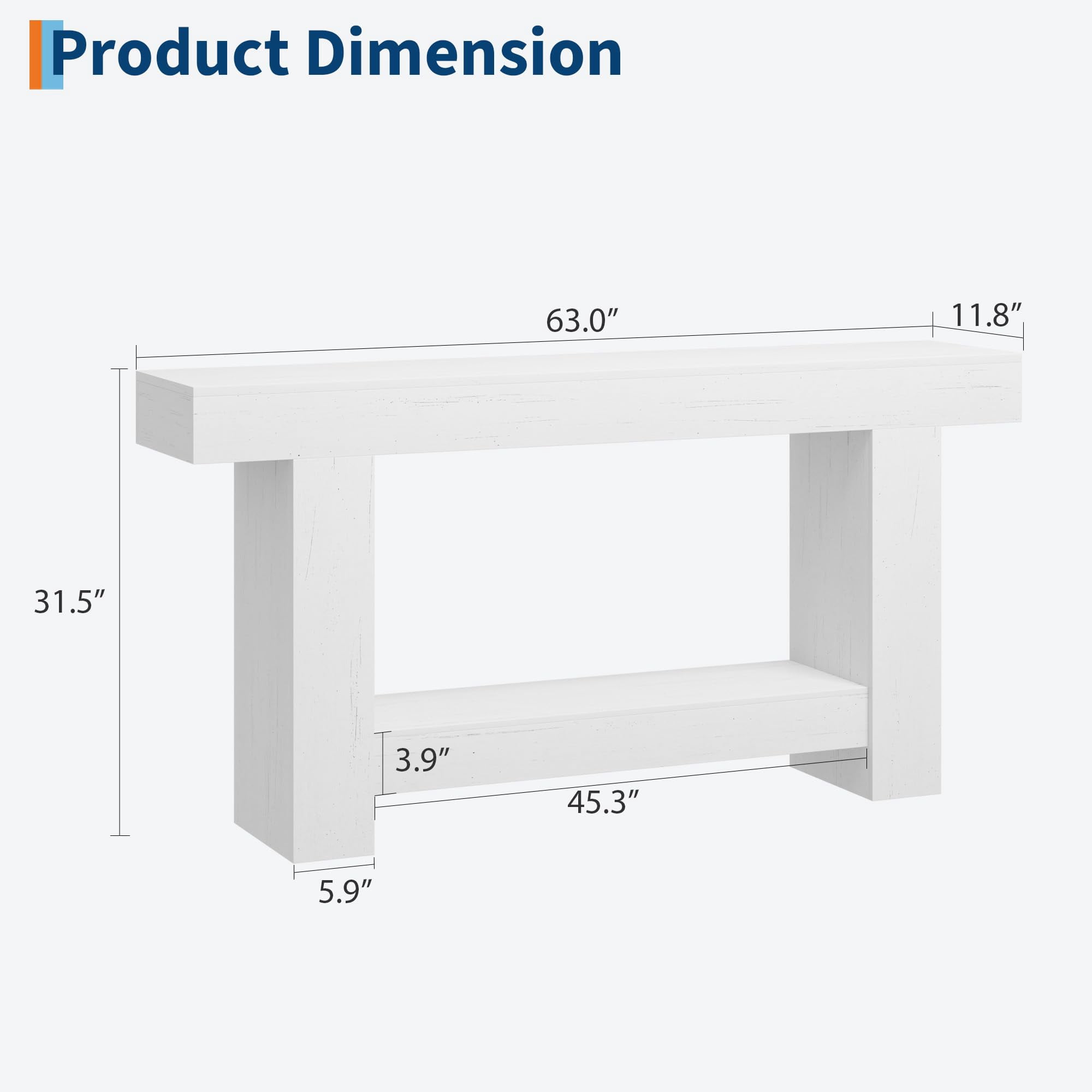 Farmhouse Console Table for Entryway – 2-Tier Long Sofa Table with Storage Shelf – Rectangular Wooden Accent Table – Spacious Dining Room Furniture – Antique White, 1.6 Meters