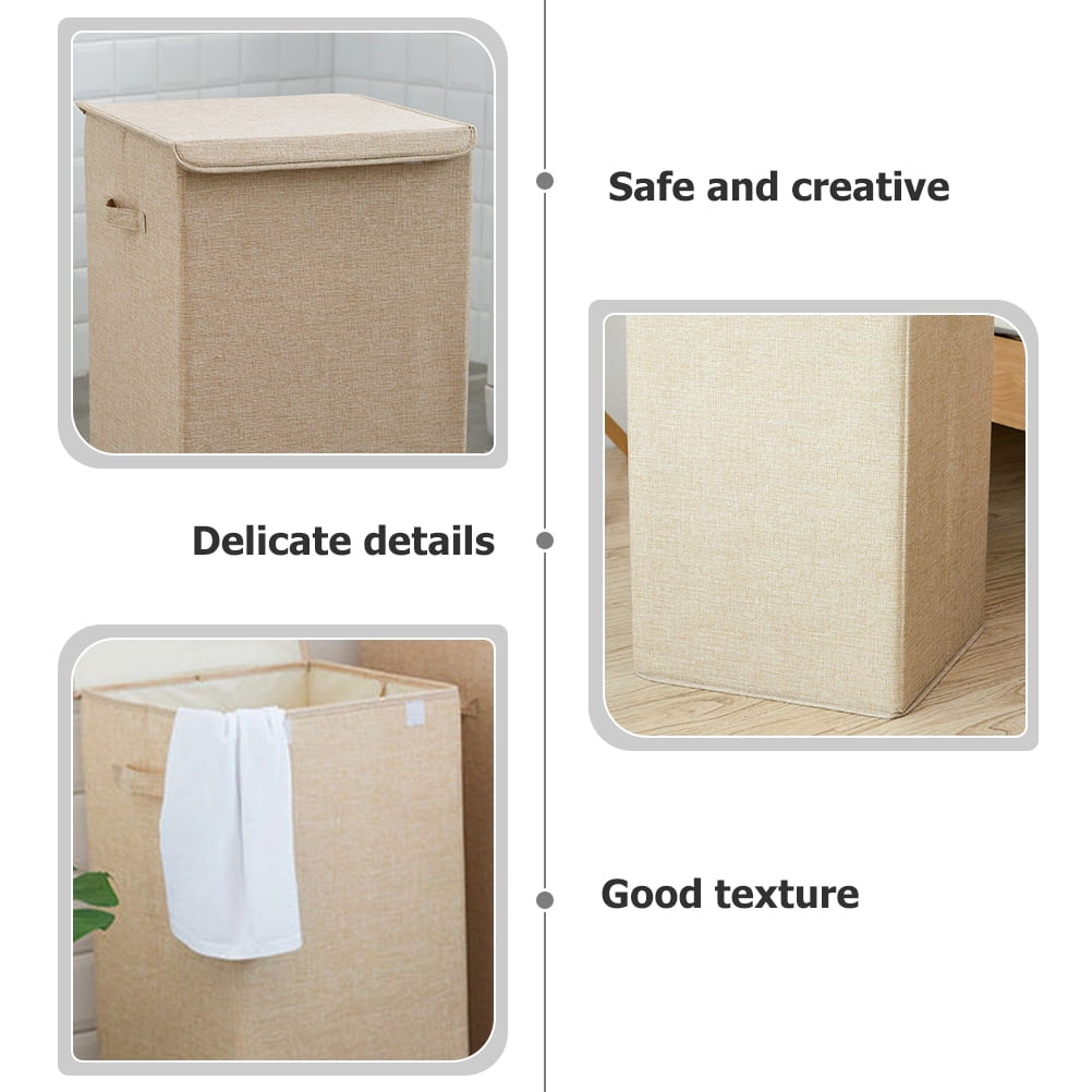 Mobestech Beige Cotton Linen Laundry Hamper with Lid and Handle, Large Multifunctional Storage Basket for Home Organization