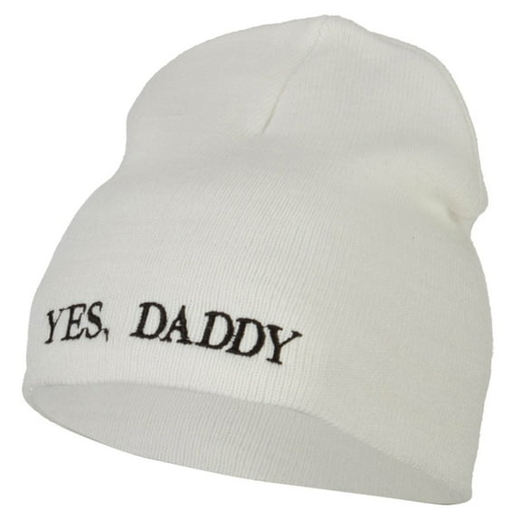 Daddy Embroidered Knitted Short Beanie - White OSFM
