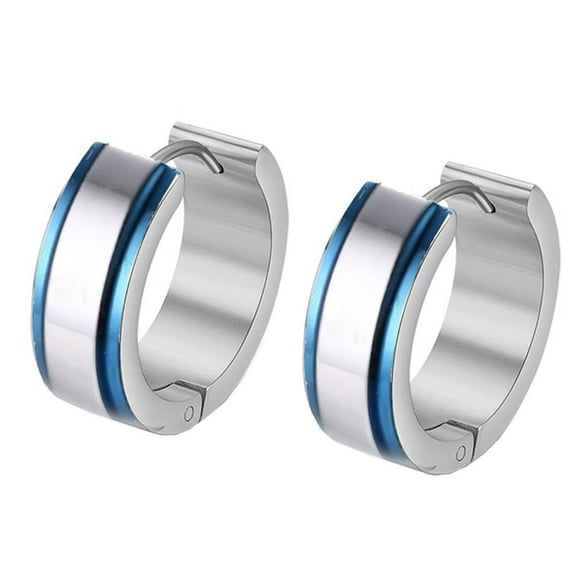 HIJONES Men's Hoop Earring Stainless Steel Huggie Earrings 2 Row Black Blue Ear Jewelry Blue