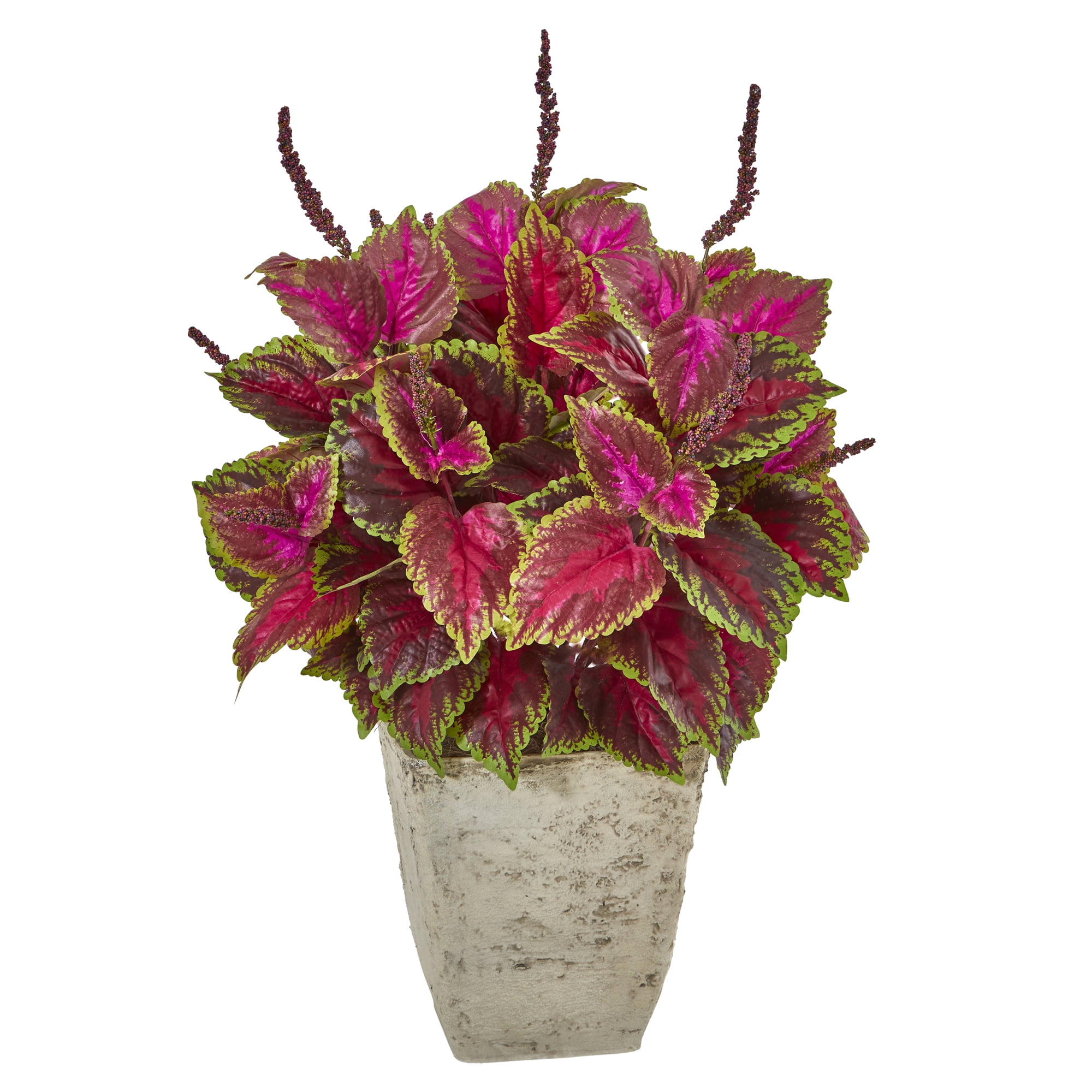Nearly Natural 34in. Coleus Artificial Plant in Country White Planter