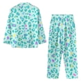 thumbnail image 6 of Garronmavis Teal Leopard Womens Pajama Set 2 Piece Pjs V Neck Button Down Sleepwear Lightweight Long Sleeve Loungewear Fall Winter Nightwear, 6 of 7