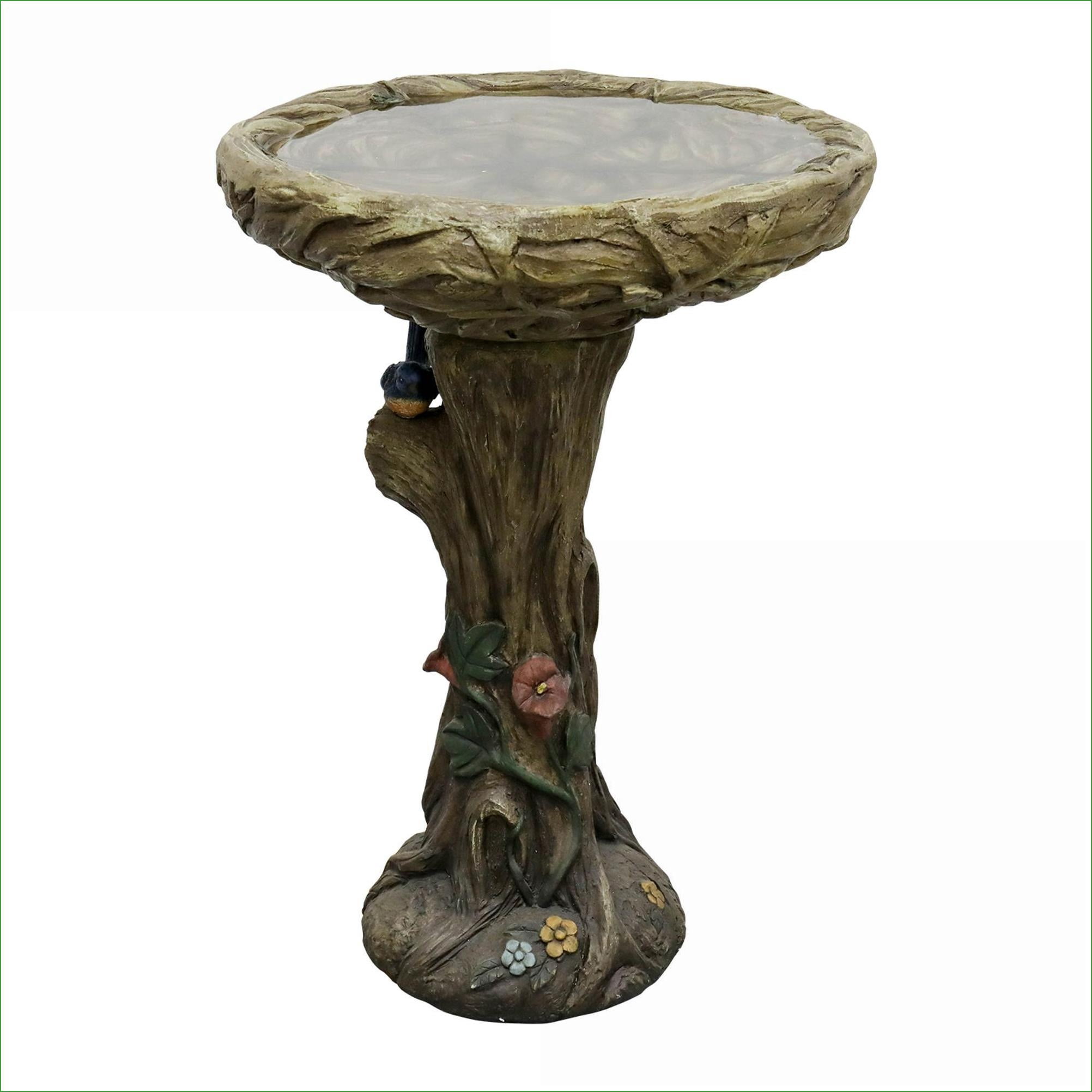 Bird Baths | Rustic Wood Look 25.5" Tall for Garden Yard Patio | Walnut Brown | Concrete Cement
