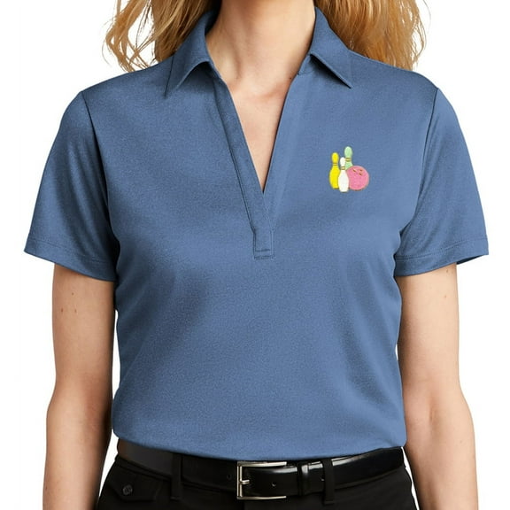 Women's Pastel Bowling Pins No Button Polo Shirt, XL Moonlight Blue Heather