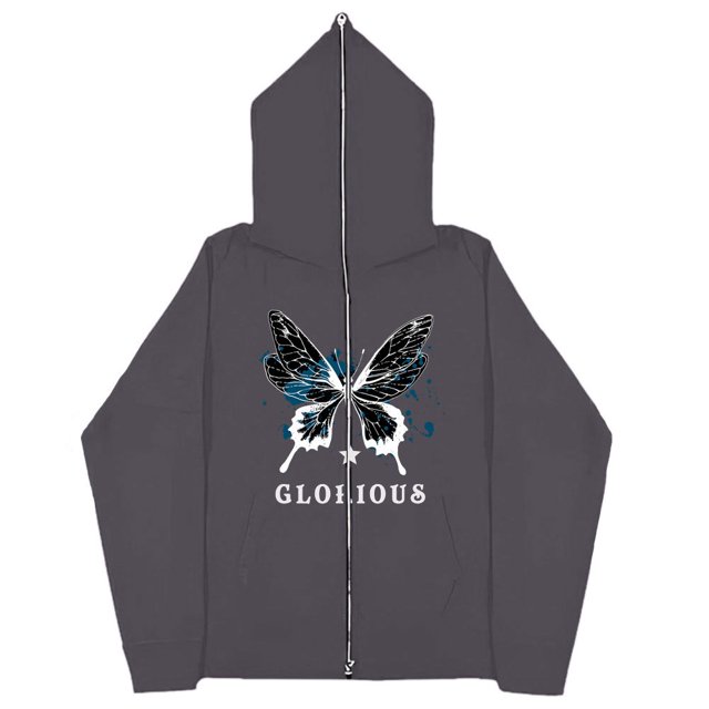 Sudaderas informales con mariposas Y2k oscuras europeas y americanas para hombres y mujeres, sudaderas con capucha góticas para parejas, sudadera con cremallera de gran tamaño Harajuku