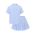 thumbnail image 5 of PureChapter Girls Summer Outfits Striped Short Sleeve Button Down Shirt & Pleated Skirt 2 Piece Preppy Clothes for Back to School, 5 of 8