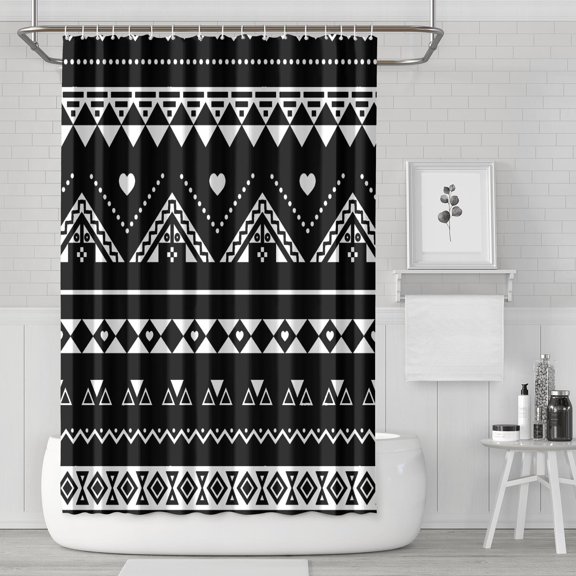Waterproof Aztec Black Shower Curtain 72x72 Inch Boho Style Polyester Unique Shower Curtain for Bathroom Hotel Home Decor with 12 Plastic Hooks
