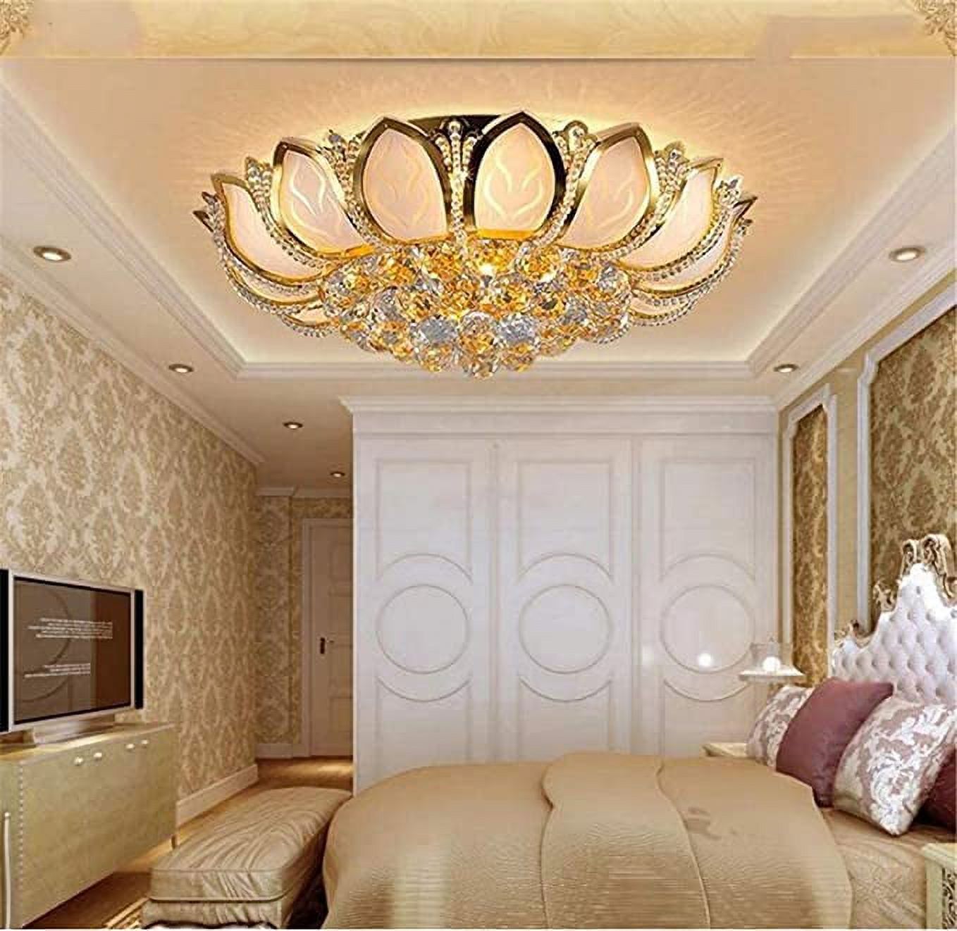 KPIBEST 23.6inch Lotus LED Crystal Large Chanderlier Lights for Living Room,Remote,Luxury Flush Mount Ceiling Light Pendant Lamp Fixture for Livingroom Bedroom