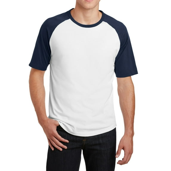 Men's Short Sleeve Colorblock Raglan Baseball Soft Jersey White/ Navy 3XL
