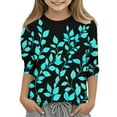 thumbnail image 2 of GERsome Girls 3/4 Sleeve Crew Neck T Shirts Casual Floral Tees Loose Fit Summer Tops, Sizes 3-12 Years, 2 of 5