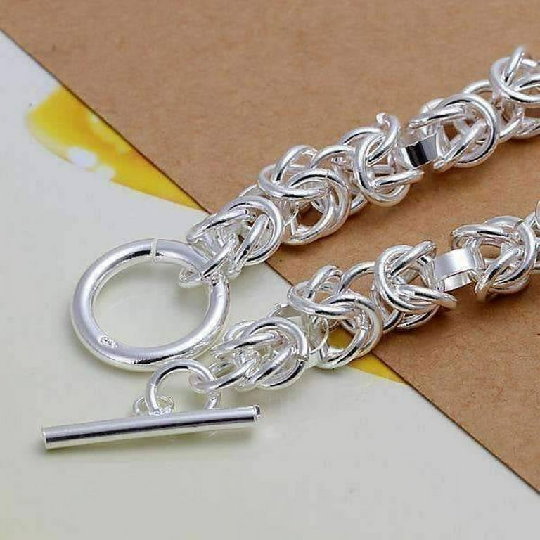 Sterling Silver Knotted Links Toggle Bracelet for Women, 8 Sterling Silver Knotted Links Toggle Bracelet for Women, 8