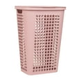 thumbnail image 5 of Mind Reader Slim Tapered Laundry Hamper with Lid, Clothes Basket with Swiss Cross Cut-Outs, Lightweight & Ventilated, Plastic, Pink, 5 of 7