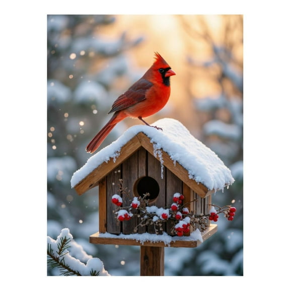 Diamond Art Kits for Adults, Snowy Birdhouse Cardinal Winter Scene 5D Diamond Painting Kits for Adults Beginners, DIY Full Drill Diamond Painting, Gem Art and Crafts 12x16
