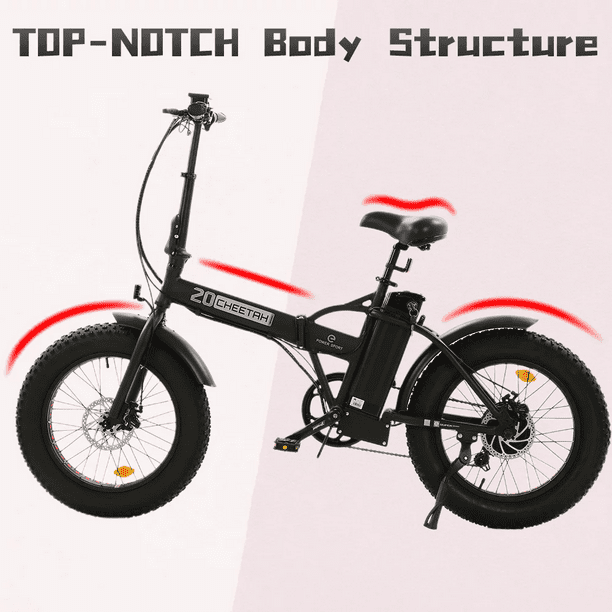 Black Folding Electric Fat Tire Bike Beach Bicycle City Ebike 20