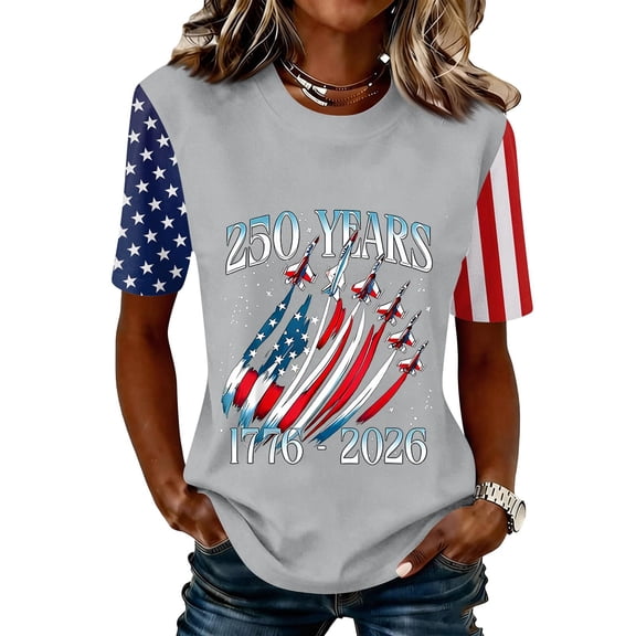 Fabrcox 1776-2026 250 Th Anniversary of USA Shirt Flag Print Fourth of July Shirts for Women We the People Celebration Freedom Patriotic Shirts for Women Funny