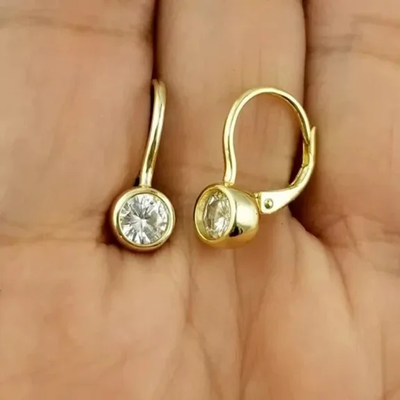 2Ct Round Cut Simulated Diamond Solitaire Women's Wedding Drop-Dangle Earrings 14K Yellow Gold Plated