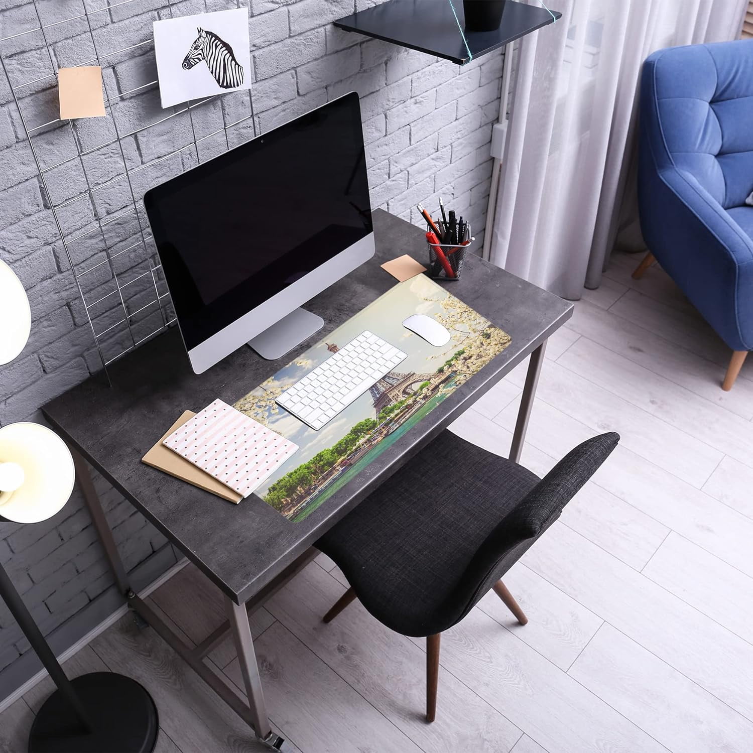 Eiffel Tower Gaming Mouse Pad,Paris Seine River Large Mouse Pad Desk Mat Computer Keyboard with Non Slip Base for Home Office,Extended Large Size 31.5" X 15.7"