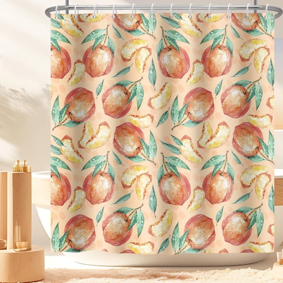 Cute Peach Shower Curtain Colorful Fun Fruits Summer Aesthetic Shower Curtains for Bathroom Decor 72W x 72 L Inches Waterproof Fabric Shower Curtains