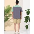 thumbnail image 4 of Unique Bargains Men's Shirts Short Sleeve Summer Cotton Patchwork Button Down Shirts Navy Green M, 4 of 5