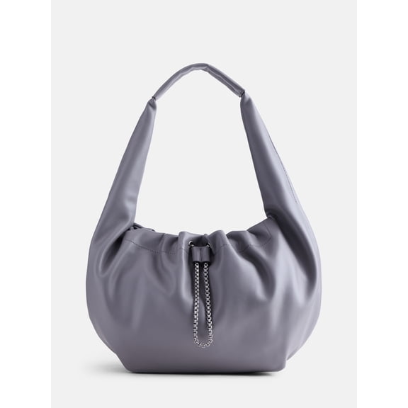 Scoop Women's Faux Leather Chain Drawstring Bag, Frost Gray