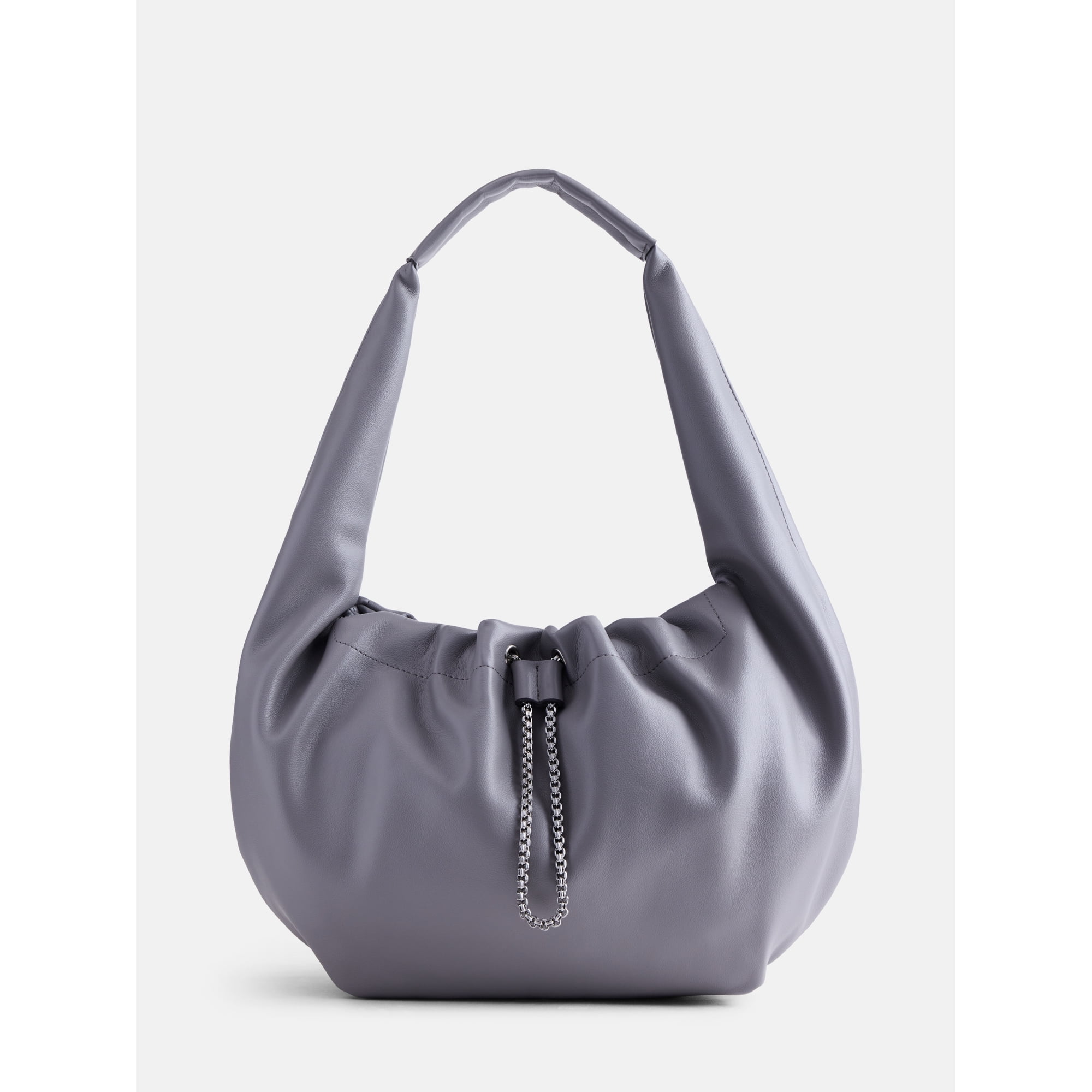 Scoop Women's Faux Leather Chain Drawstring Bag, Frost Gray