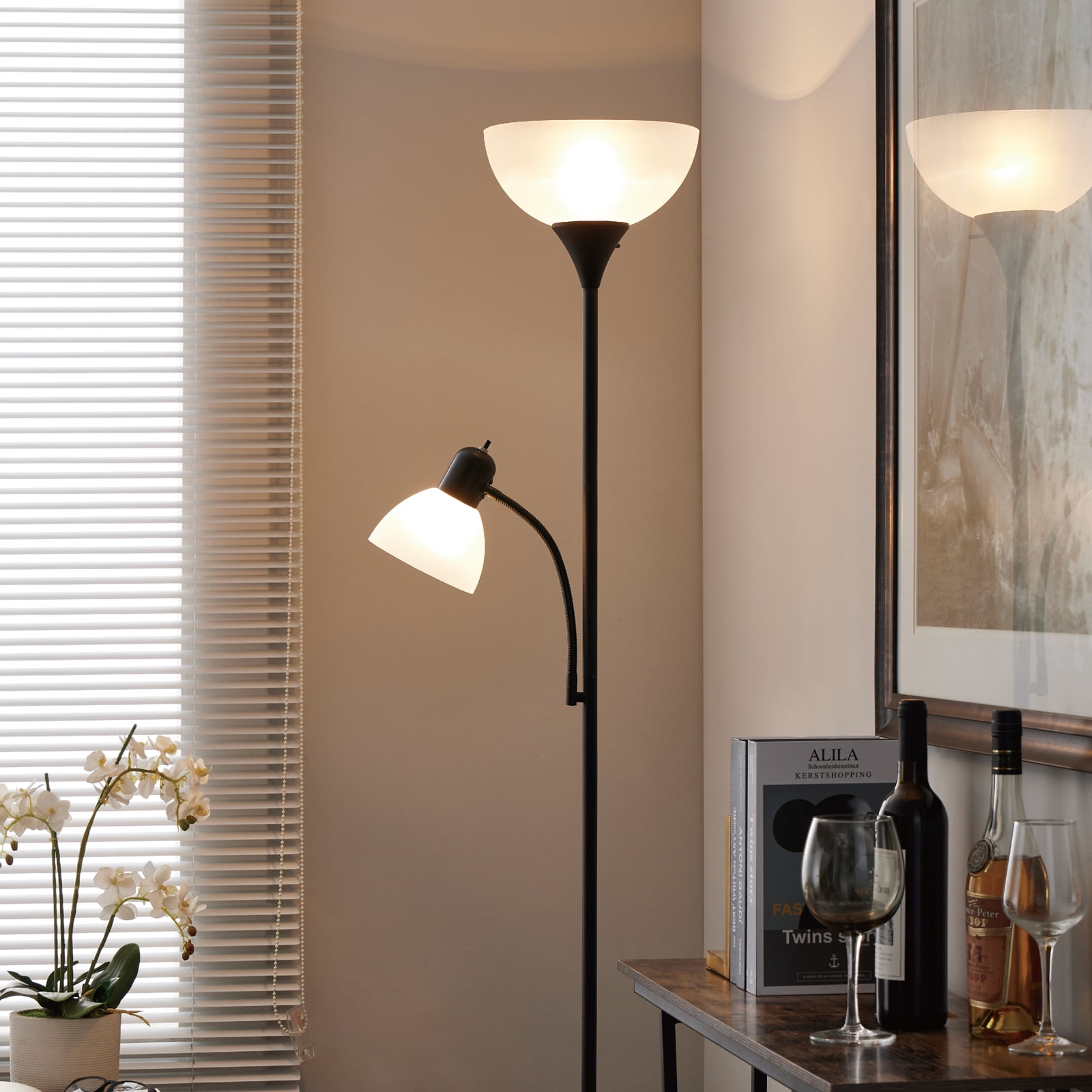 HonoDing 72'' Black Combo Floor Lamp With  Adjustable Reading Light,Modern Standing Lamp for Living Room, Bedroom, Office, No Bulb