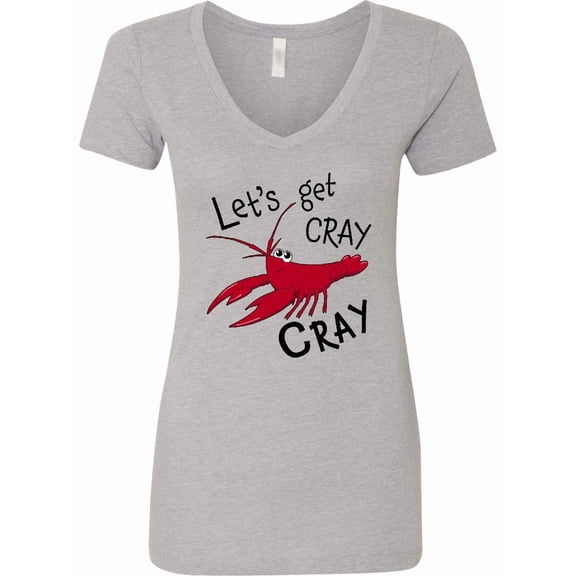 Inktastic Let's Get Cray Cray Cute Red Crayfish Women's V-Neck T-Shirt