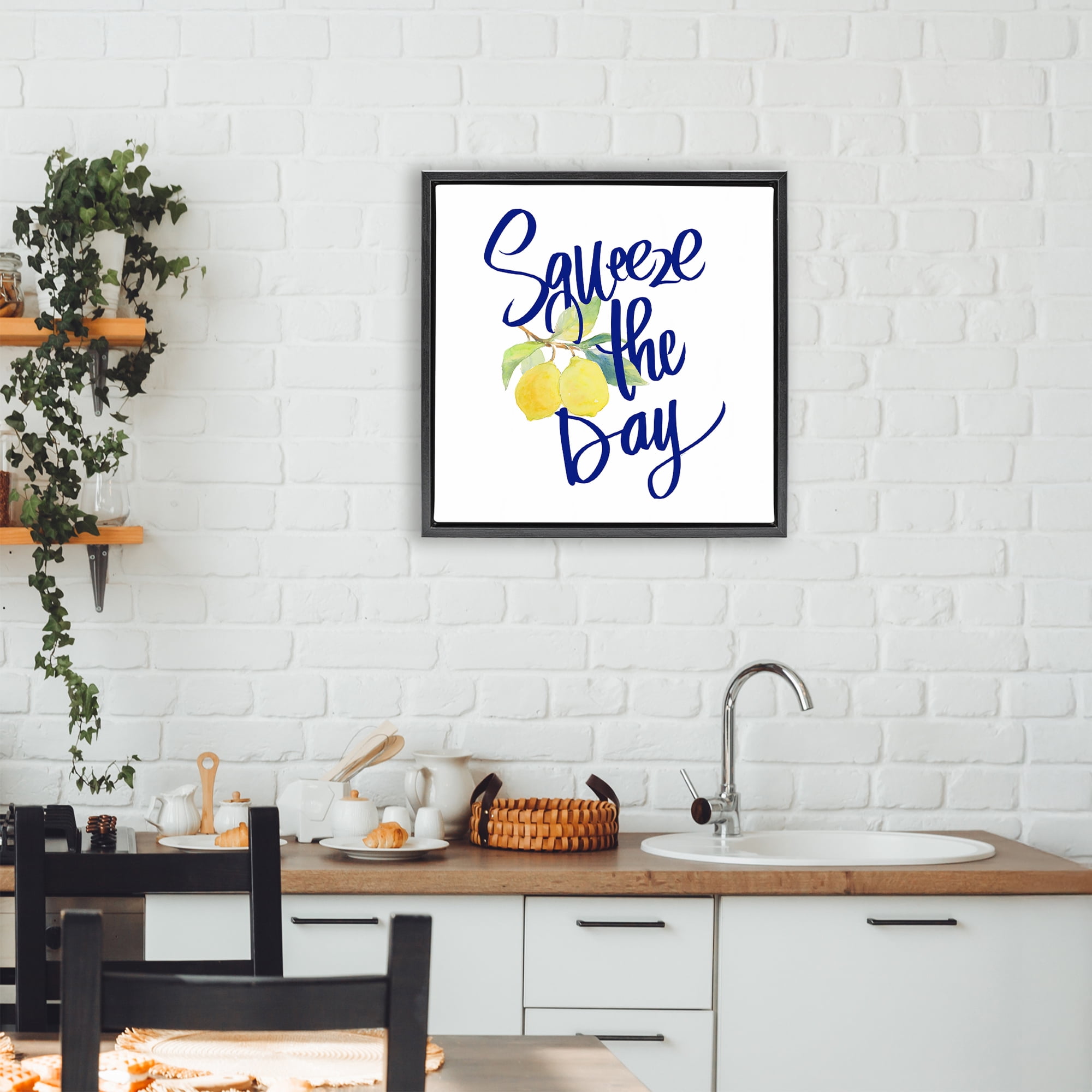 Stupell Industries Cursive Squeeze The Day Black Framed Floater Canvas Wall Art, design by Lanie Loreth
