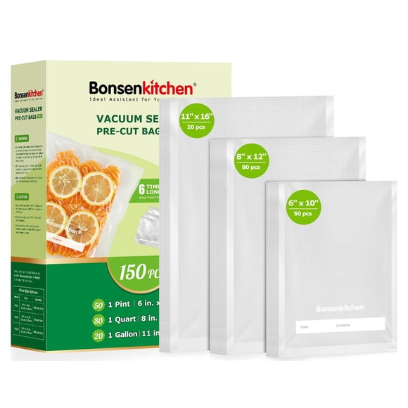 Bonsenkitchen Vacuum Sealer Bags, 20 Gallon 11" x 16"+ 80 Quart 8" x 12"+ 50 Pint 6" x 10", Commercial Grade, BPA Free, Food Sealer Bags for Vac Stor