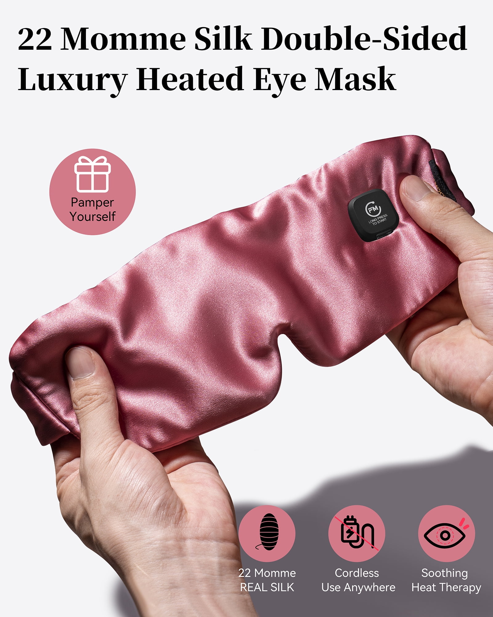 FACEMOON Silk Heated Sleep Mask Cordless Comfort Rechargeable Moist Heat for Dry Eyes Warm Compress Washable Relaxation Black