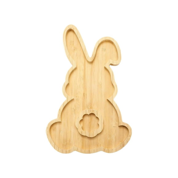Easter Bunny Wooden Snack Tray, Partitioned Serving Platter for Candy, Fruits, and Holiday Treats