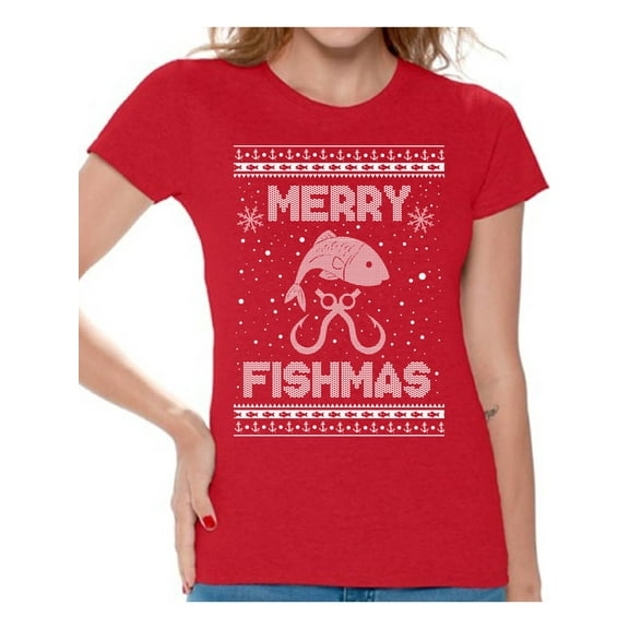 Awkward Styles Christmas Shirts for Women Xmas Christmas Merry Fishmas T-Shirt