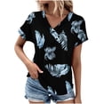 thumbnail image 1 of Tops de Algodón para Mujeres Cuello en V Moda Casual Manga Corta Primavera Verano Top para el Hogar Y Diario, 1 of 6