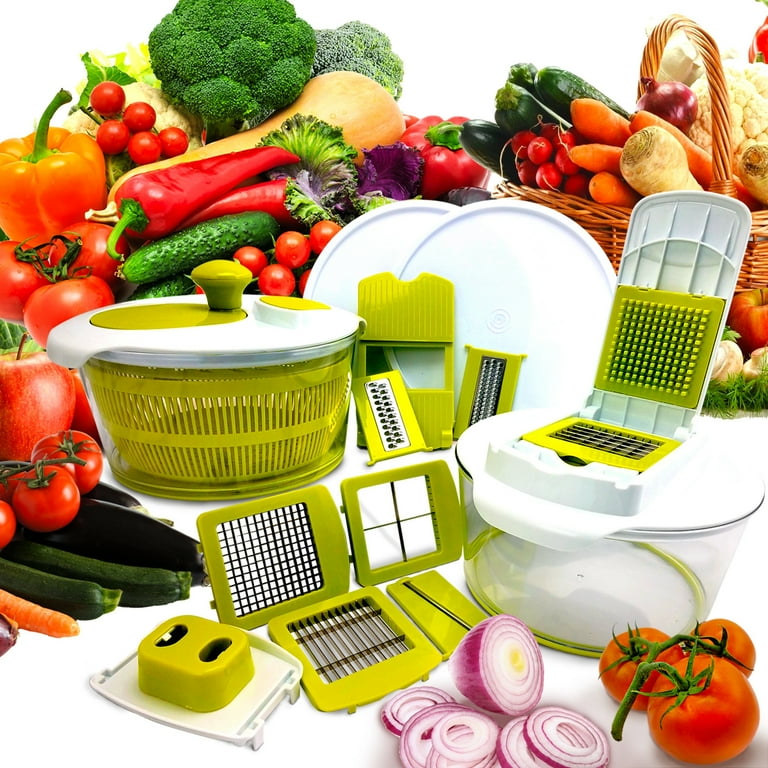 10-in-1 Multi-Use Salad Spinner with Slicer, Dicer and Chopper 10-in-1 Multi-Use Salad Spinner with Slicer, Dicer and Chopper