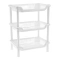 thumbnail image 1 of Estante de cocina y almacenamiento de maquillaje desmontable, multiusos para dormitorio, organizador de encimera de baño funcional de 3 niveles de color blanco, 1 of 7
