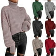thumbnail image 1 of Women's Mock Neck Long Sleeve Ribbed Knit Basic Pullover Sweater Solid Color Knitted Crop Top, 1 of 3