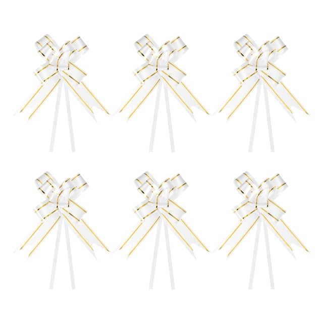 Unique Bargains 3.3inch Pull Bows Gift Wrapping Pull Bow Gold Thread Style Baskets Present Bows Ribbon White 100 Pcs