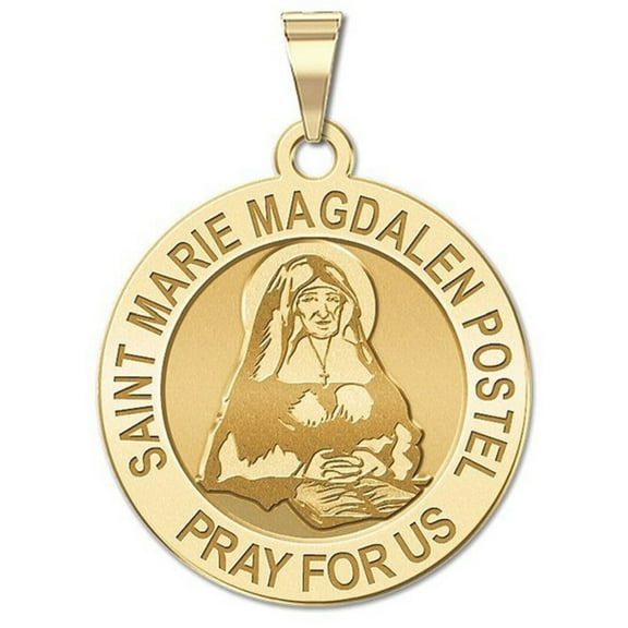 Picturesongold.Com Saint Marie Magdalen Postel Religious Medal Necklace Pendants - 1 inch Size of a Quarter in Solid 14K Yellow Gold