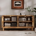thumbnail image 4 of 59'' Retro 4-Door Sideboard with Rattan Doors and Transparent Glass, Buffet Cabinet for Entryway Dining Room Kitchen Living Room, Brown, 4 of 9