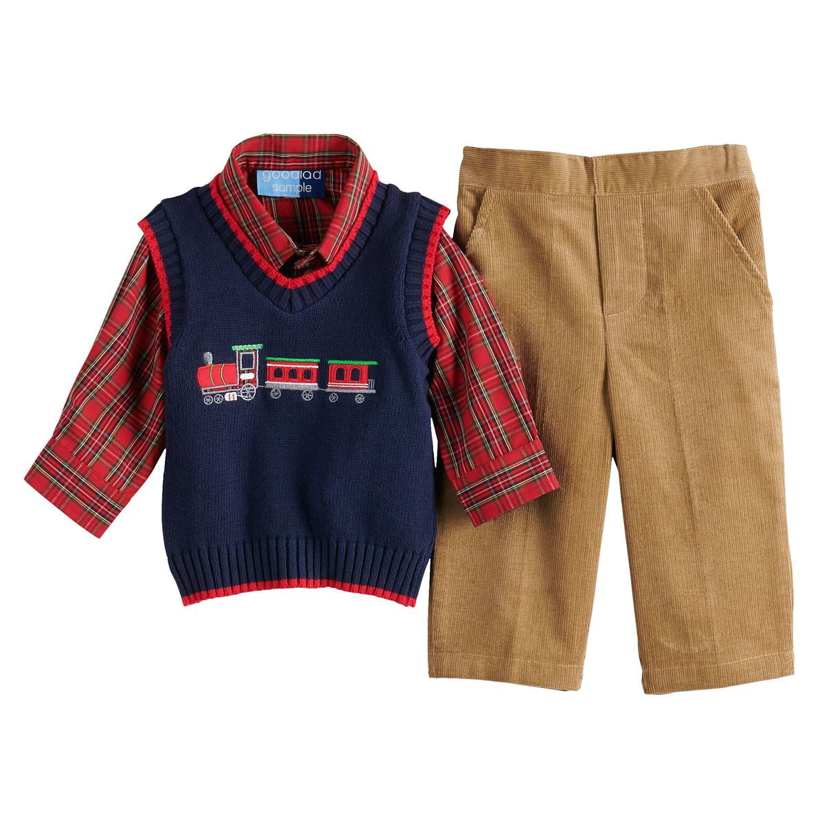 Great Guy Baby Toddler Boys' Good Lad Train Sweater Vest, Plaid Shirt