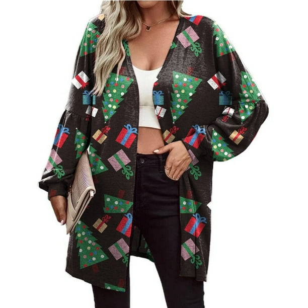 Puntoco moda mujer Navidad estampado suelto manga larga cárdigan otoño abrigo blusa Rollbacks Puntoco Puntoco-3100