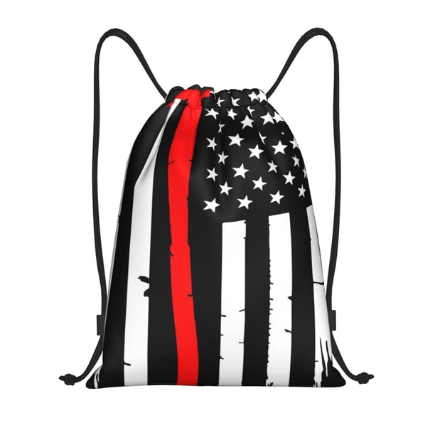 Fotbe Firefighters USA Flag Bolsa Mochila con Cordón Estampada, Bolsa de Gimnasio Deportiva, Bolsa Cinch, Bolsa con Cordón para Hombres y Mujeres-Medium