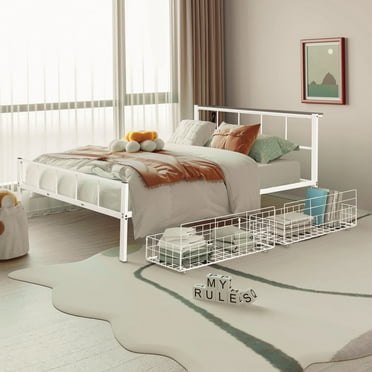 Furniture of America Turnsten Metal Queen Bed with Underbed Storage, White