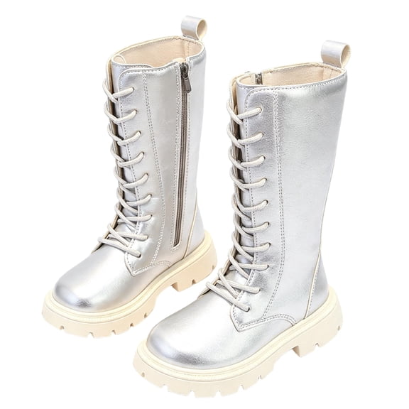 FAHXNVB Girls Knee High Boots Shiny Patent Leather Tall Boots Fashion Shoes Size 4-14Years