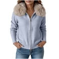 thumbnail image 7 of IUYRTFE Women Zip Up Jacket Faux Fur Collar Knitted Cardigan Short Coat for Autumn Winter Casual Wear, 7 of 7