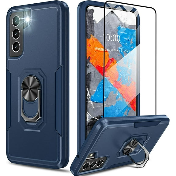 for Samsung Galaxy S21 FE Case,Heavy Duty Military Grade Shockproof Case for Galaxy S21 FE 5G S21 FE Case Support Magnetic Car Mount (Navy)