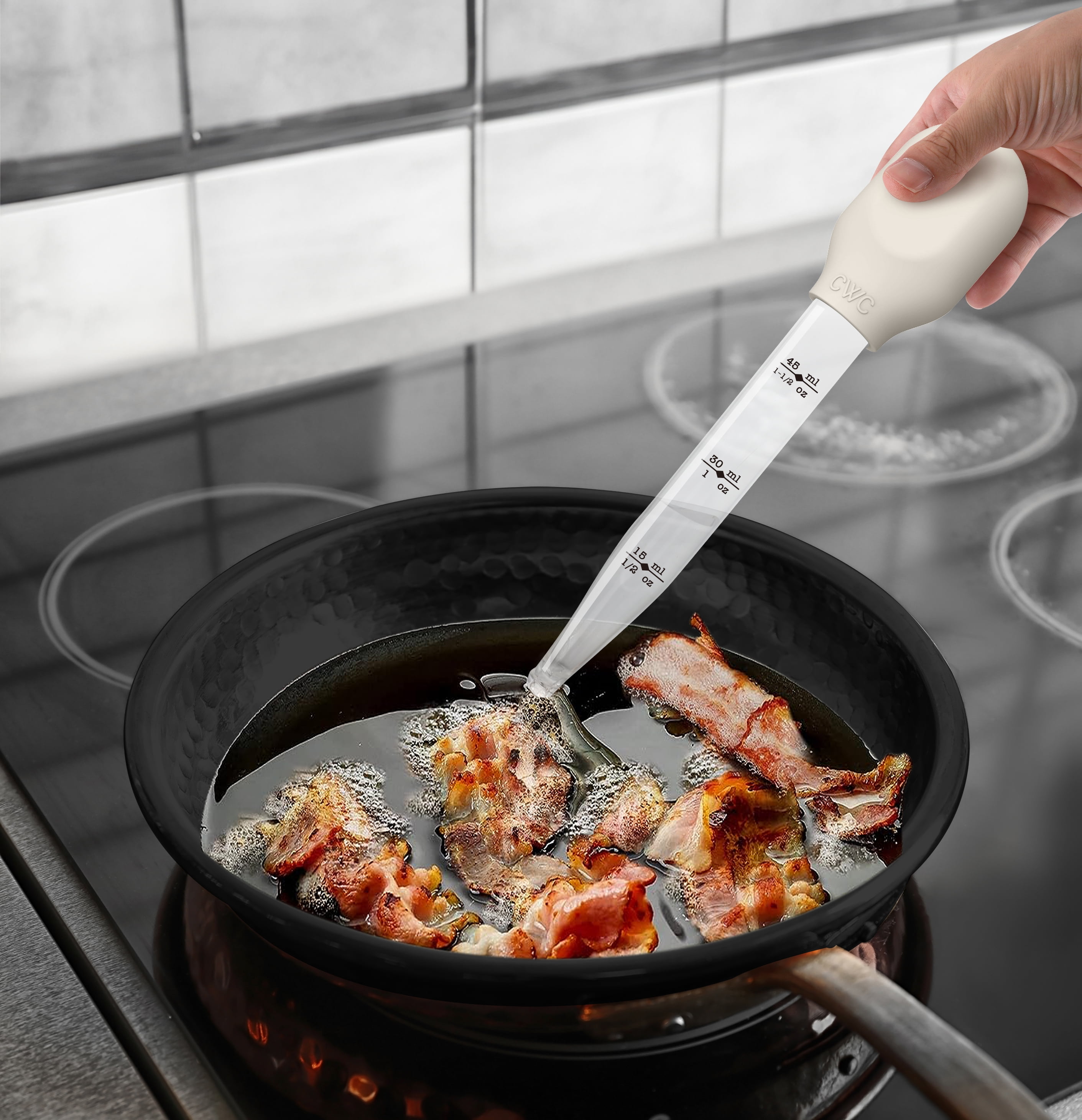 Cook with Color Multipurpose Stainless Steel Baster & Silicone Brush, 3/8 Cup, Cream