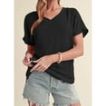 thumbnail image 6 of Womens Short Sleeve T Shirt Basic Crinkled V Neck Wide Sleeve T-Shirt Solid Daily Summer Tops, 6 of 8