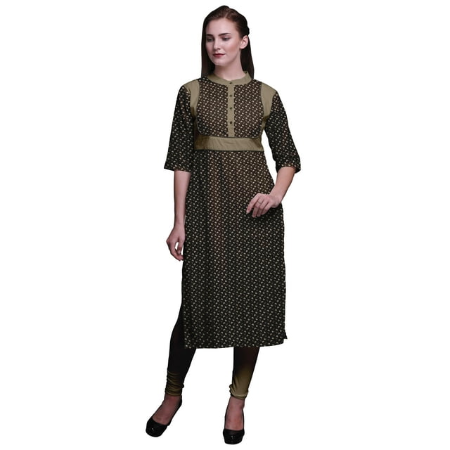 Bimba Robe Tunique Droite en Viscose Imprimée pour Femmes Vêtements Indiens